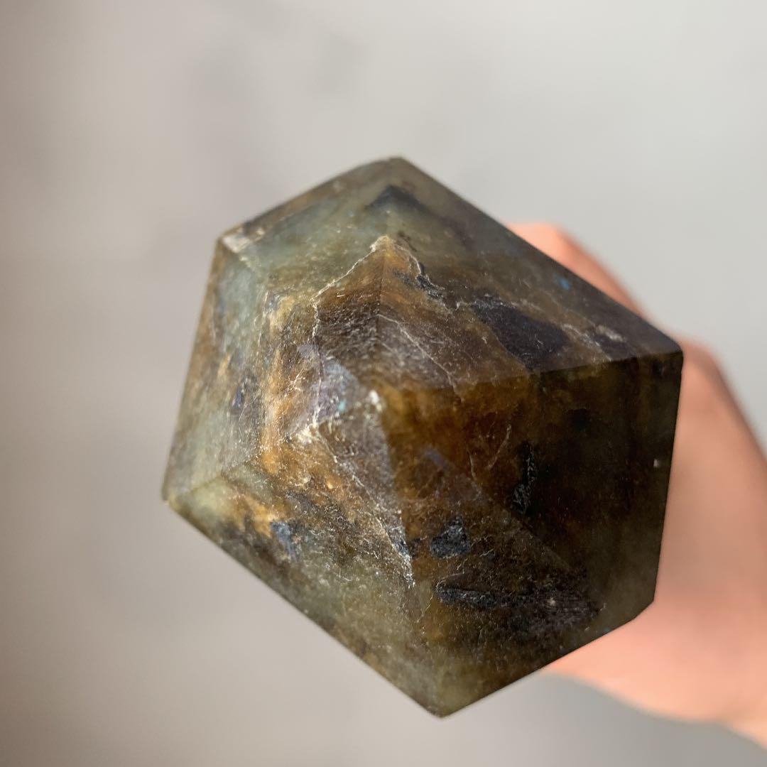 天然石 ラブラドライト ガーデンクォーツ モスグリーン 六角柱 結晶 特大