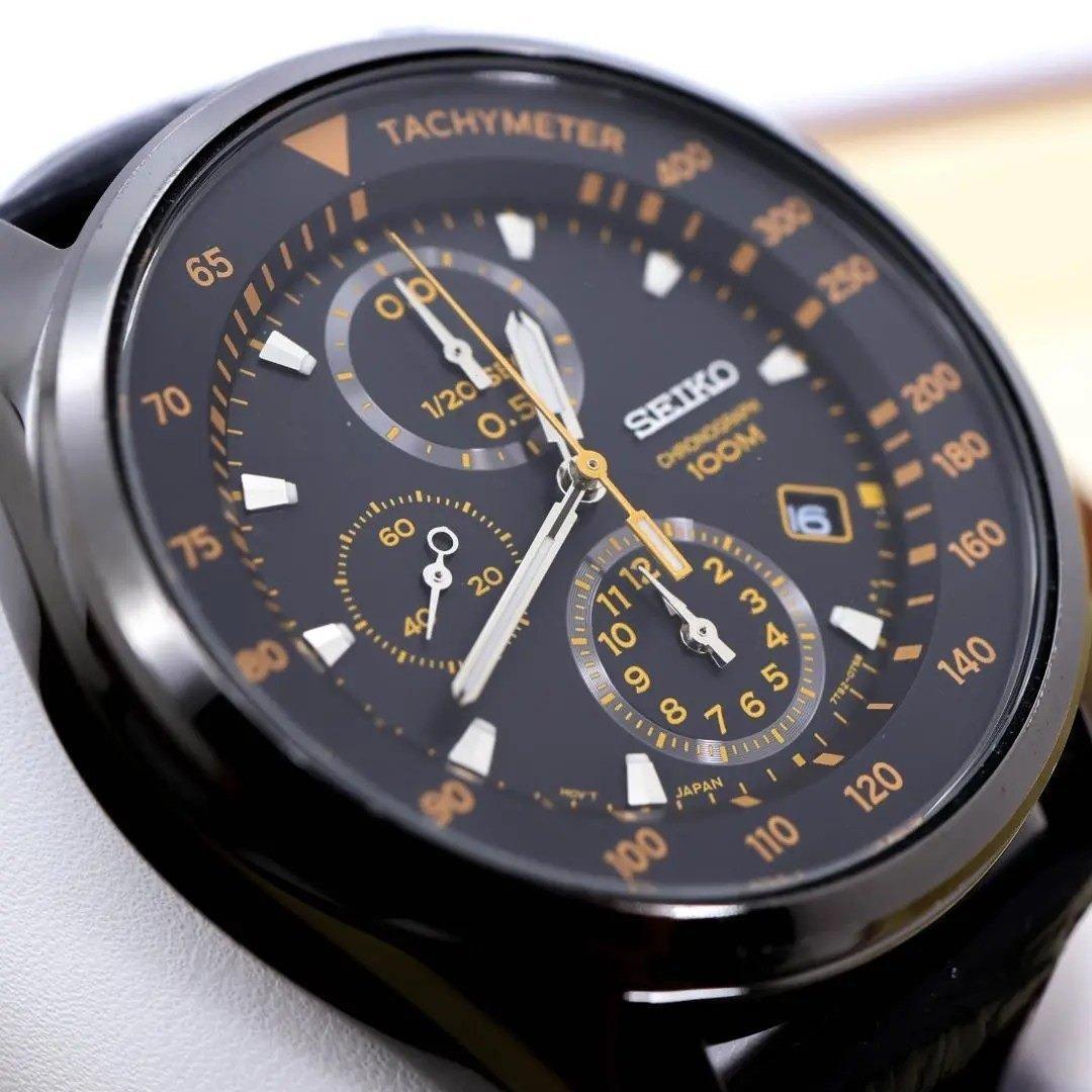 稼働 SEIKO 腕時計 クロノグラフ ブラック デイト 新品電池 2547