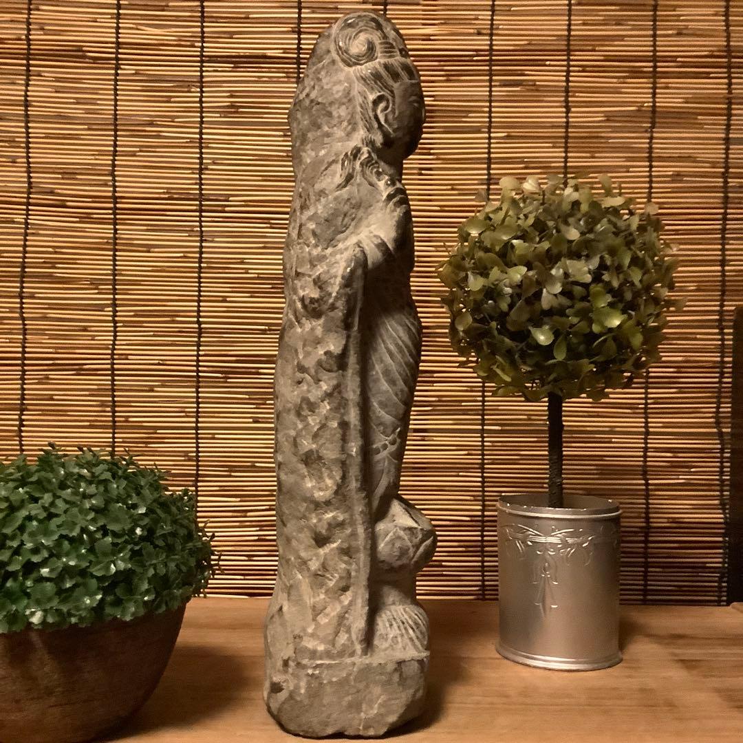 中国魏國「大魏・菩薩立像」南北朝時代・北斎・北魏様式・黒曜石・年号刻字