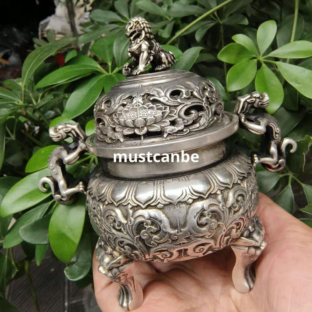 銅器 香炉 三足薫炉 獅蓋双獣耳香炉 仏堂を供えます