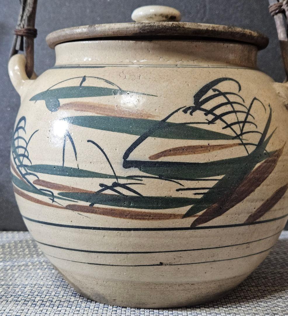 【時代古作品❗】益子焼　皆川マス 絵付け 色絵　山水図　土瓶　急須　益子民芸
