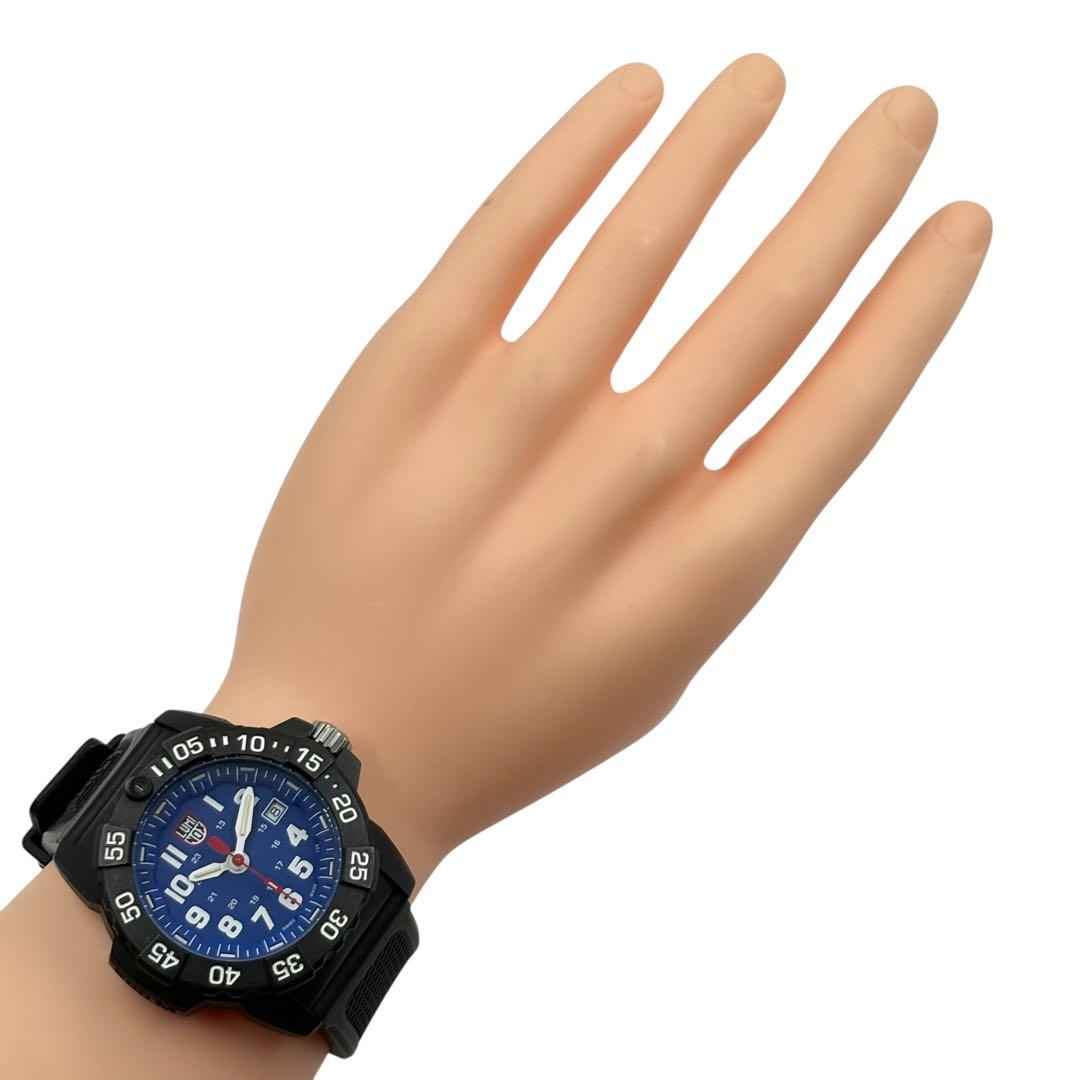 【美品】 ルミノックス 3500 腕時計 ブラック ブルー文字盤 デイト 稼働