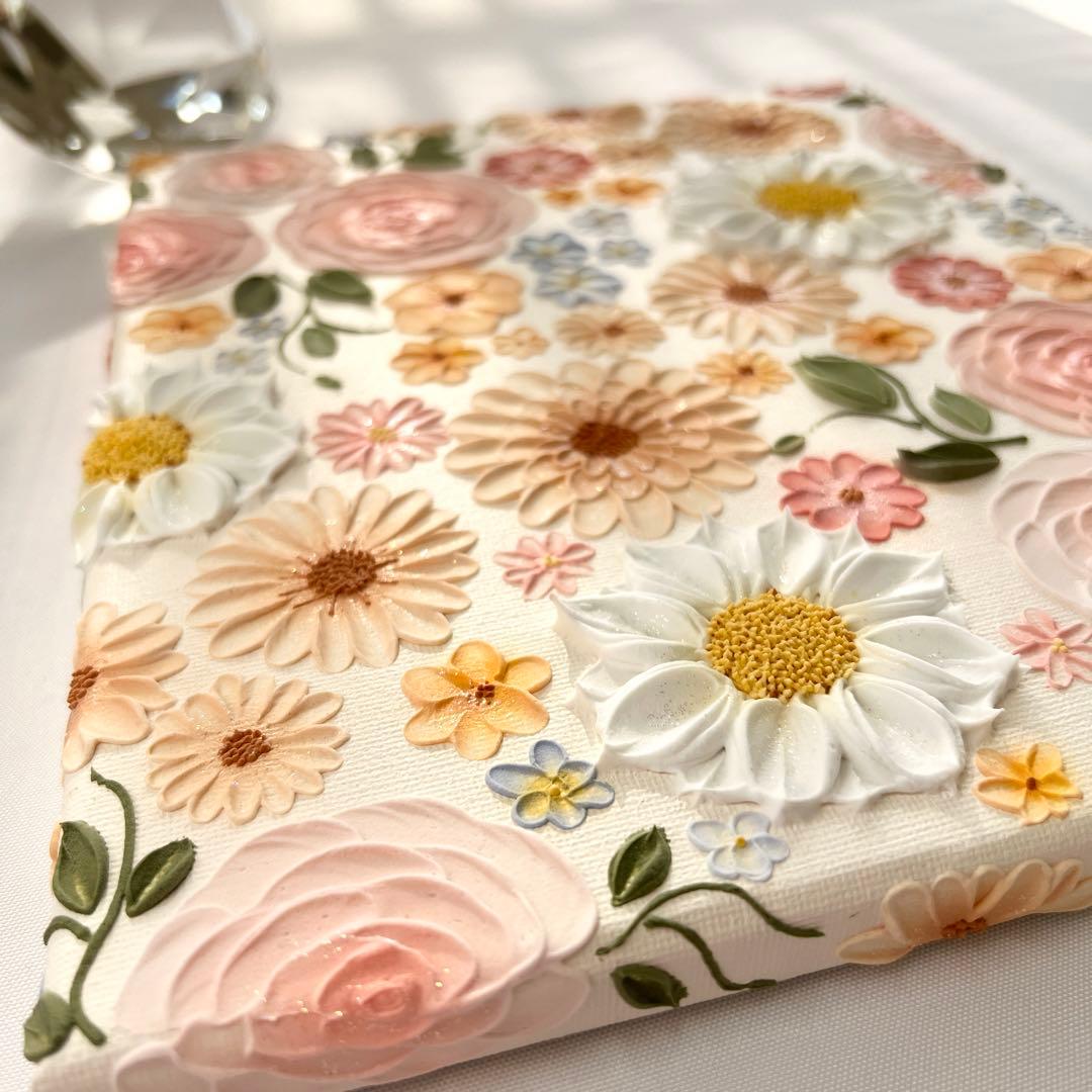 テクスチャーアート　絵画　インテリアアート　花　立体　絵　花の絵　フラワーアート