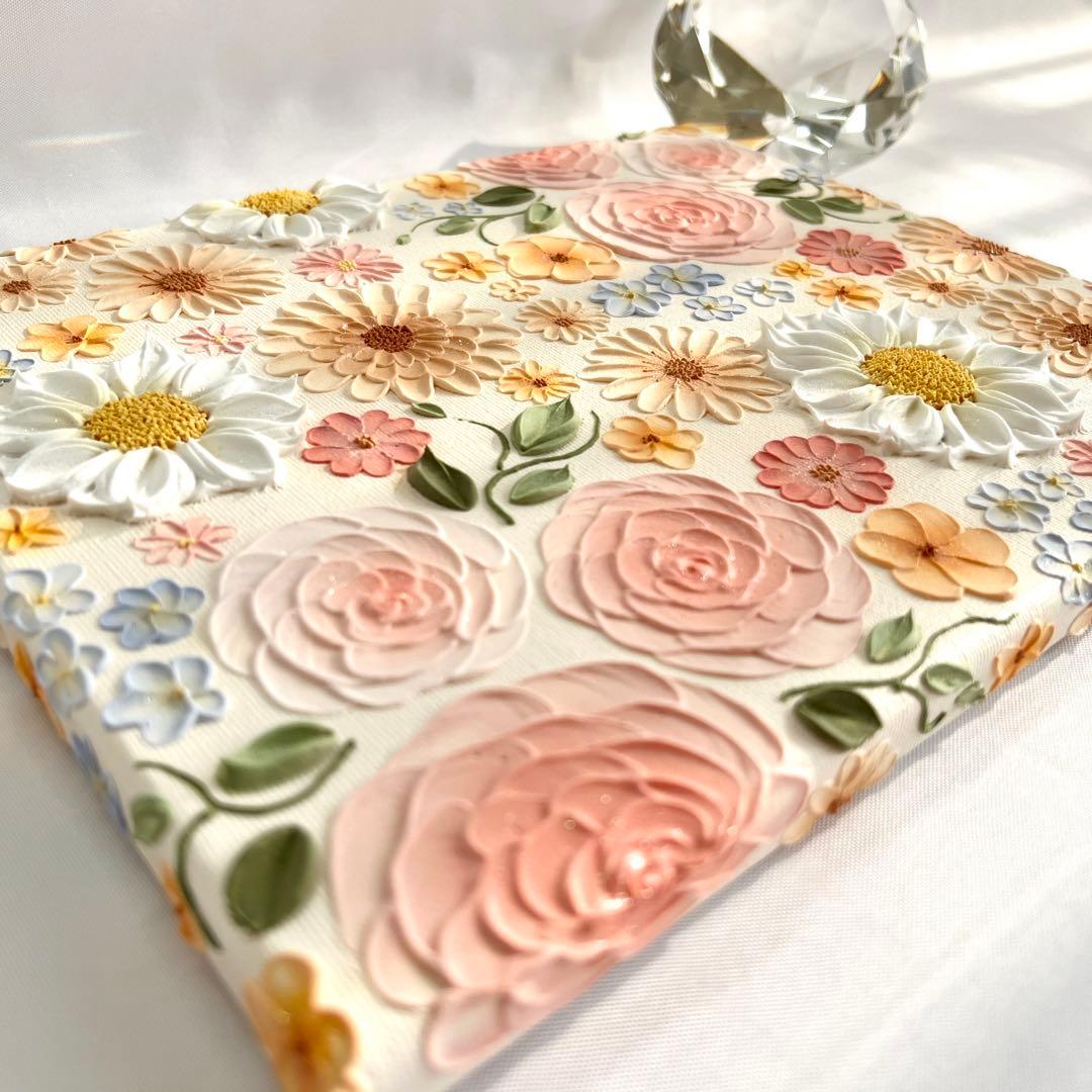 テクスチャーアート　絵画　インテリアアート　花　立体　絵　花の絵　フラワーアート