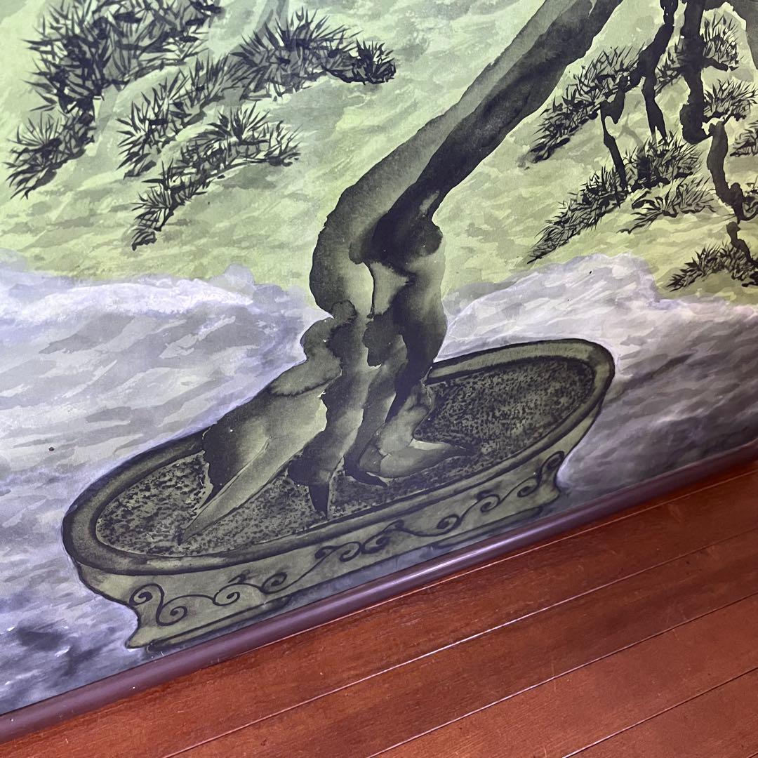 【蔵出し】額装 額縁 絵画 盆栽 松 アート 作品 静物画 日本画風 骨董品