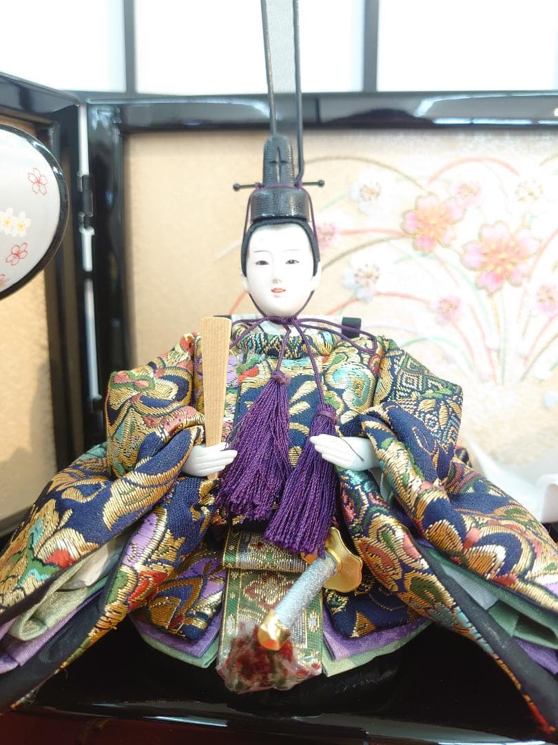 ●くみ●新品おひなさま●　桜づくし刺繍飾り　琵琶と琴のお道具付