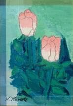 【真作】絵画　油彩SM　二輪のバラ　レリーフ付き装飾フレーム　小品　X70