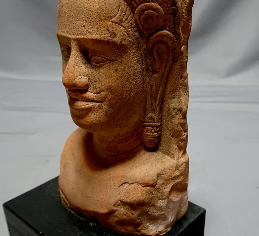 コレクター収集 タイ クメール仏像 頭部 台付 美術品・アンティーク