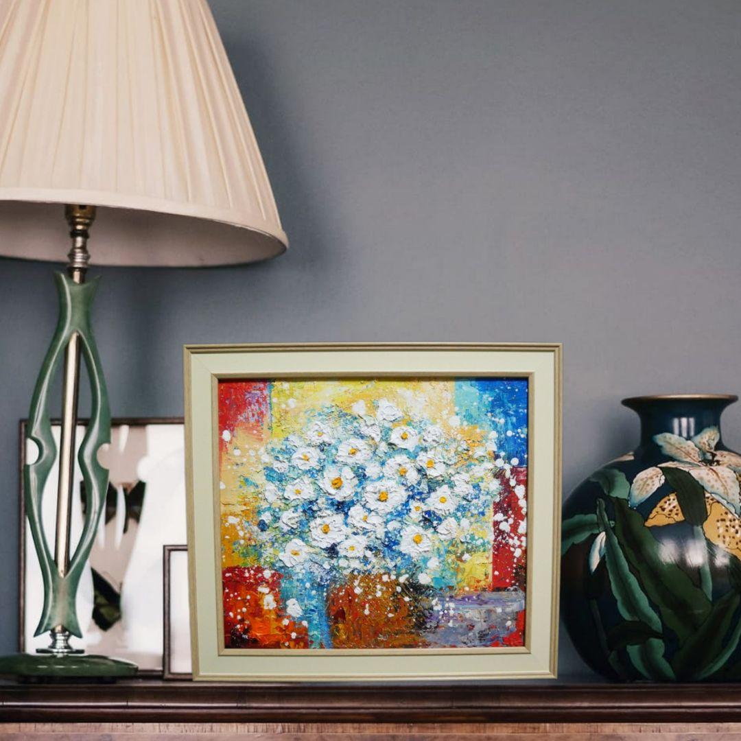 油絵 絵画【白い花】