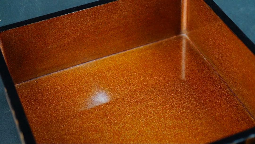 時代 竹梅蒔絵 家紋 内梨地 五段重箱 二枚蓋 螺鈿細工 青貝 木製 / 輪島塗