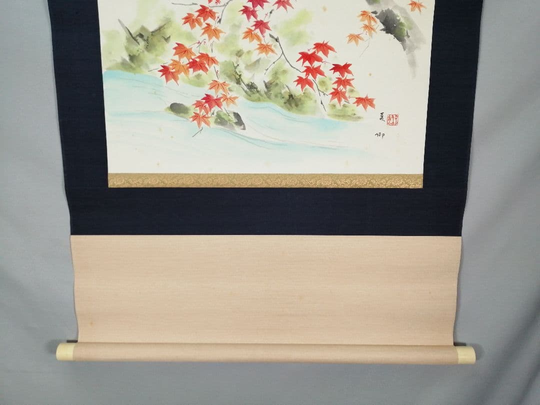 茶道具】須磨夏郷(須磨対水息子)筆「錦秋図」 茶掛 待合掛け 軸