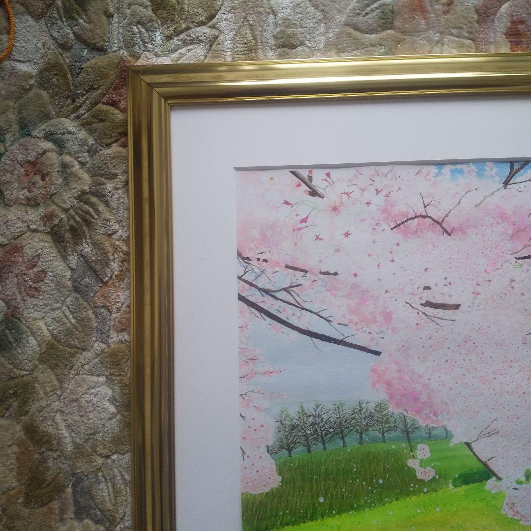 透明水彩画『桜並木』