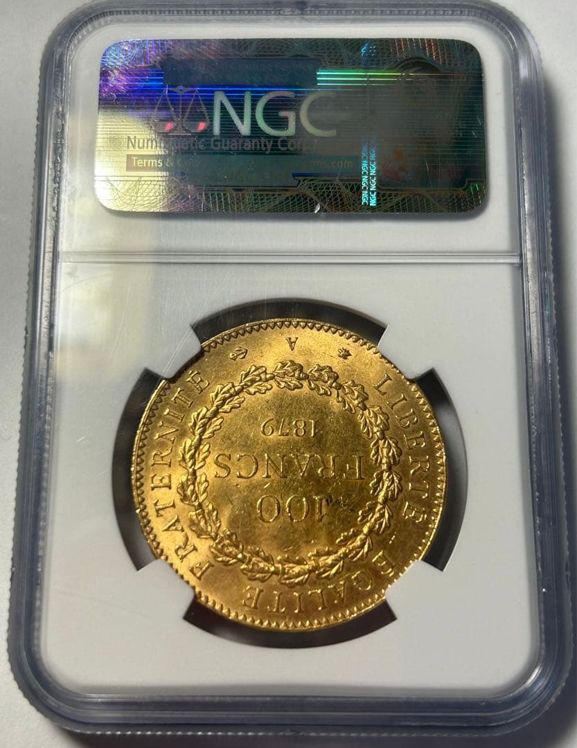 1879A フランス G100フラン エンゼル金貨 NGC MS63