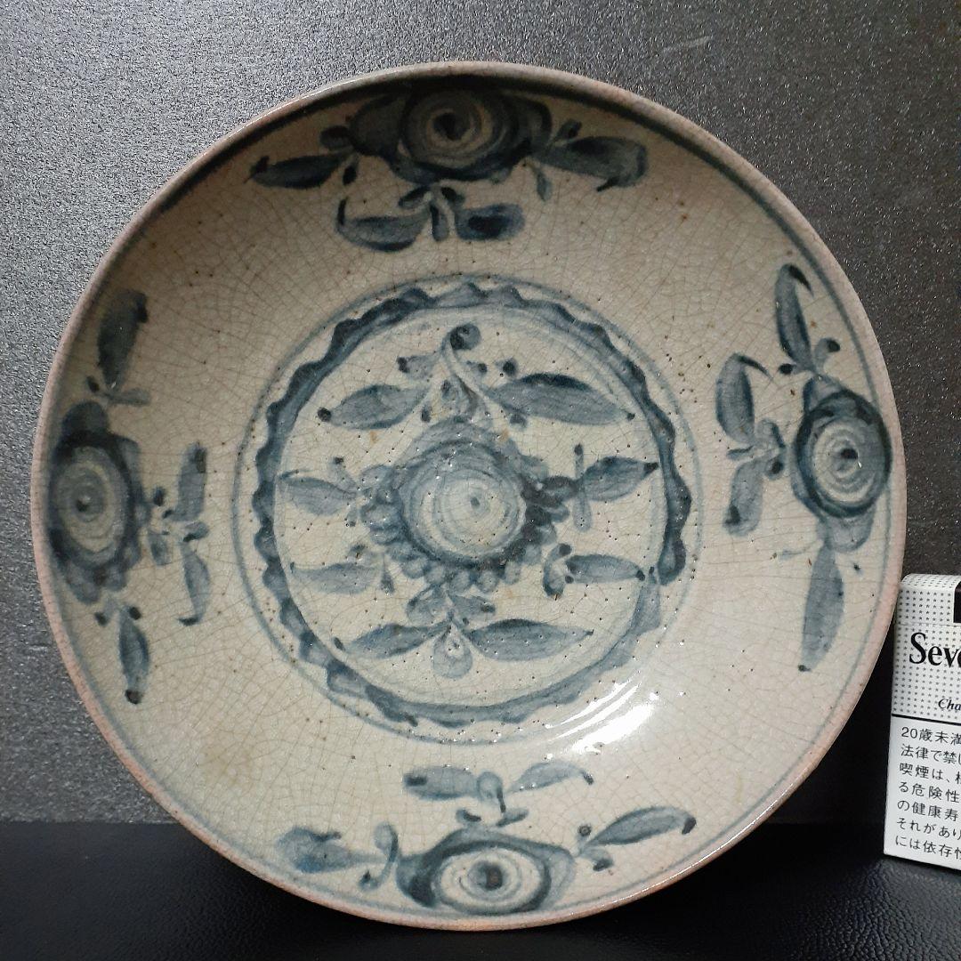 17世紀 中国古陶磁器 明朝期 青華 古染付 花文 砂高台 呉須皿 安南 宋