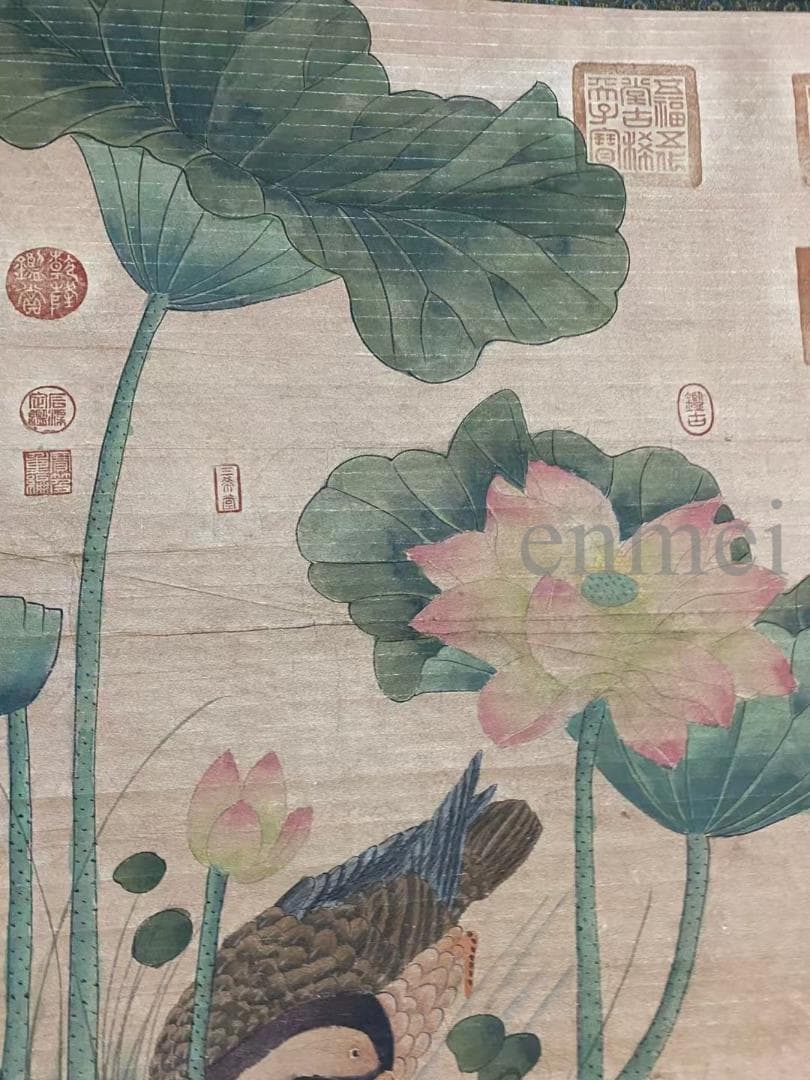 中国古美術・旧藏・五代風・徐熙款・花鳥図・手描き中堂画・掛軸・