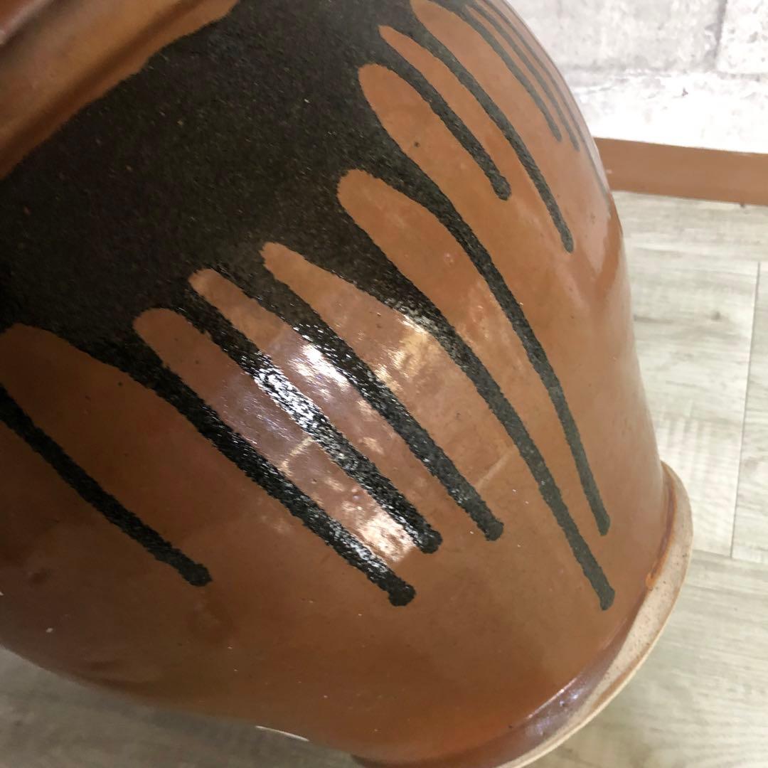 希少大型水甕かめつぼ漬物梅干し壺34cm水鉢睡蓮鉢陶器焼き物ビンテージ当時