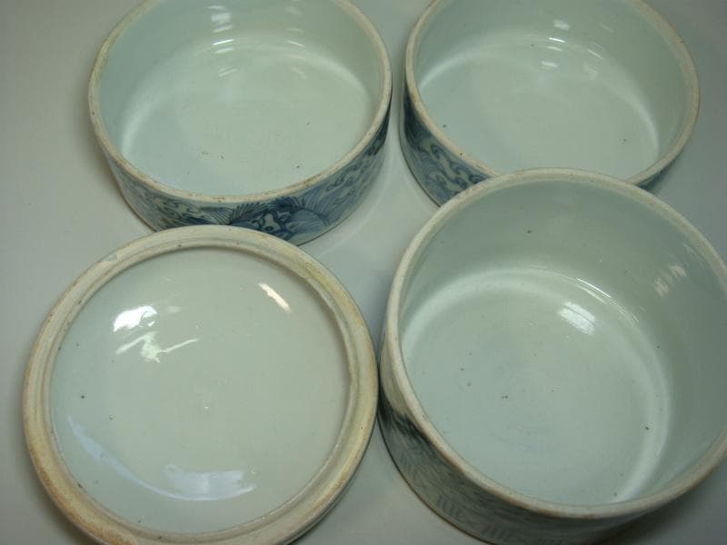 鉢■古伊万里 古い染付三段重 青海波文様 重鉢 花唐草 古陶磁器 時代物 骨董■