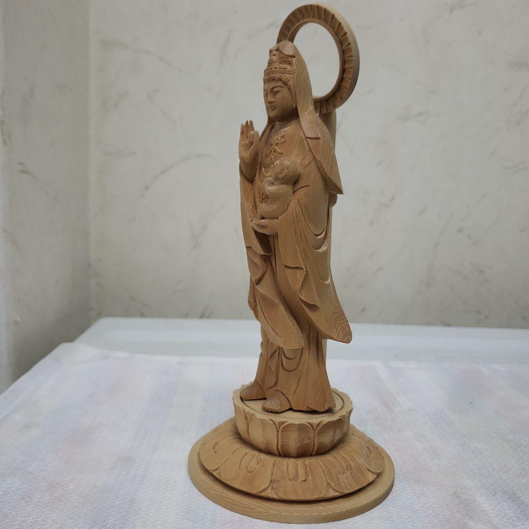 仏像☆ヒバ材 慈母観音菩薩像4.5寸立☆高さ：約22cm L108865889 - 彫刻