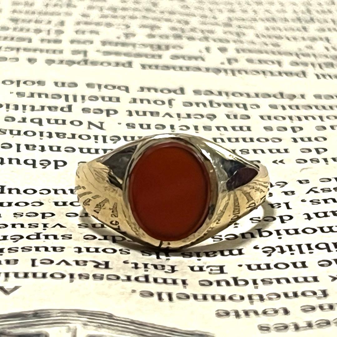 【最高級の輝き】9金 カーネリアン シグネットリング ロンドン1966年