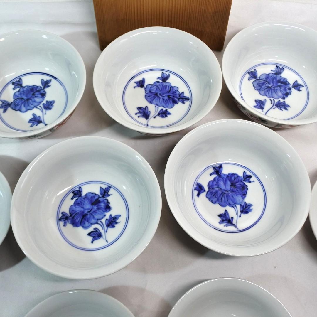 未使用 人間国宝 加藤卓男 幸兵衛窯 呉須赤絵蓋向付 5客揃 未使用 人間