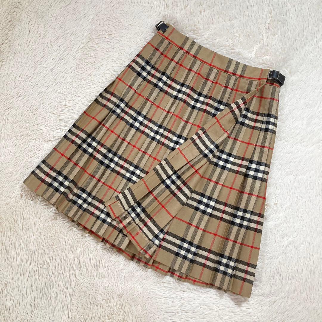 美品 バーバリーズ プリーツ 巻きスカート 2WAYノバチェック スコットランド