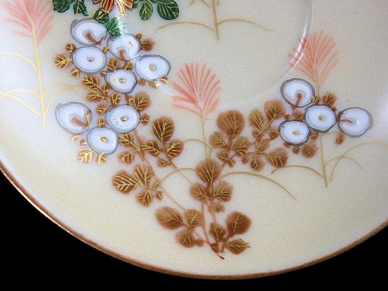 九谷　柄本暁舟　金襴手　秋草の図　盃及び盃台セット　F179AS-DAw