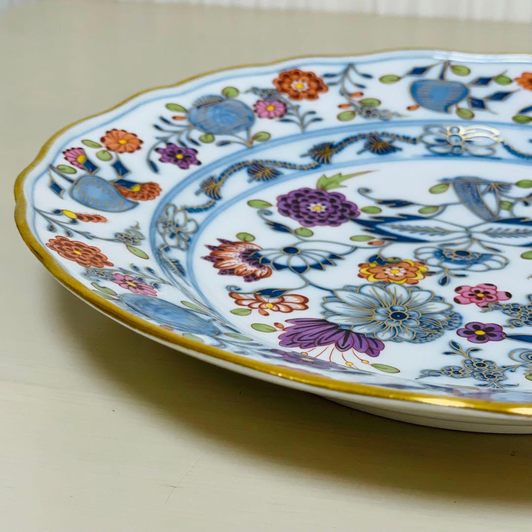 Meissen マイセン カラーオニオン 金彩 プレート ボタン剣 約24cm