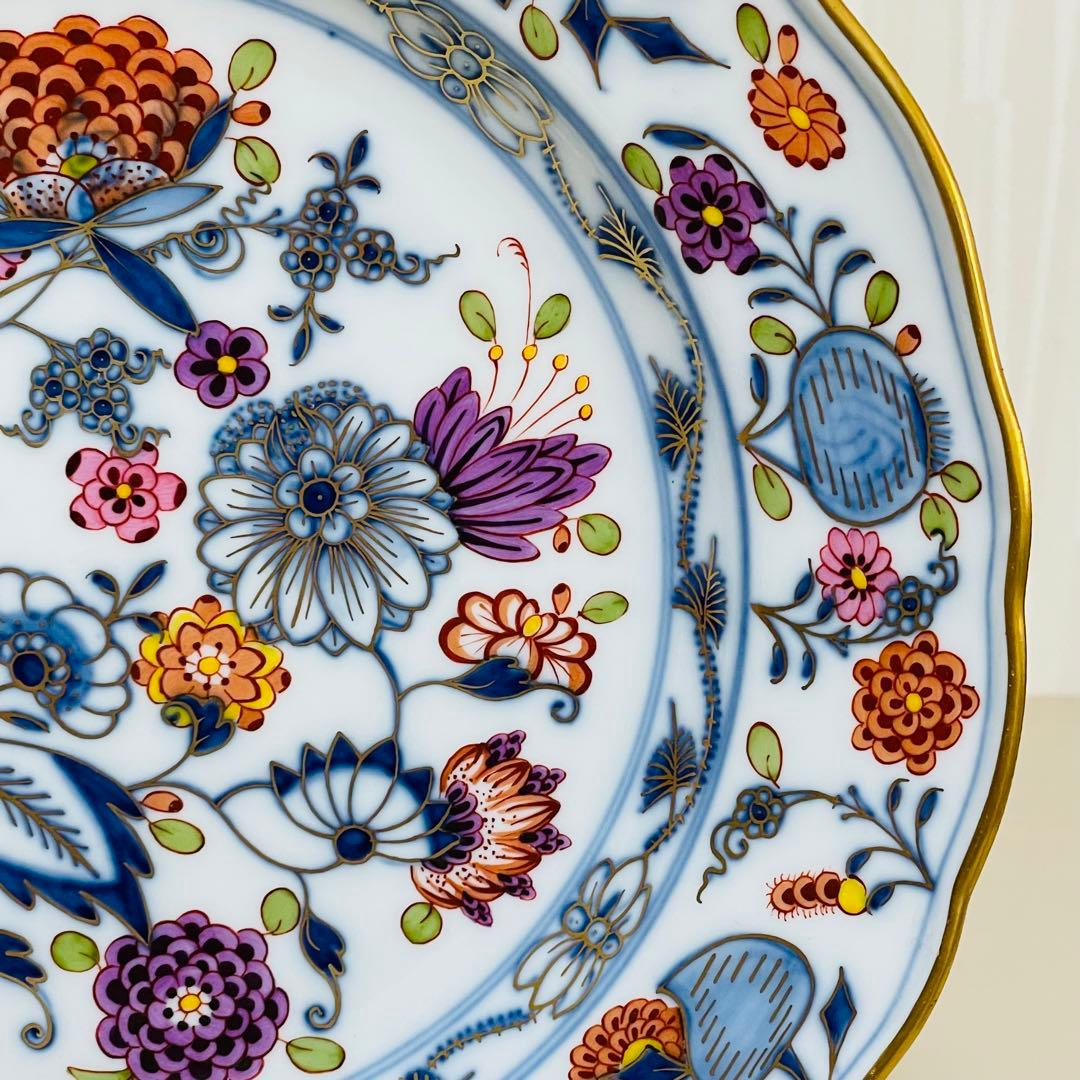 Meissen マイセン カラーオニオン 金彩 プレート ボタン剣 約24cm