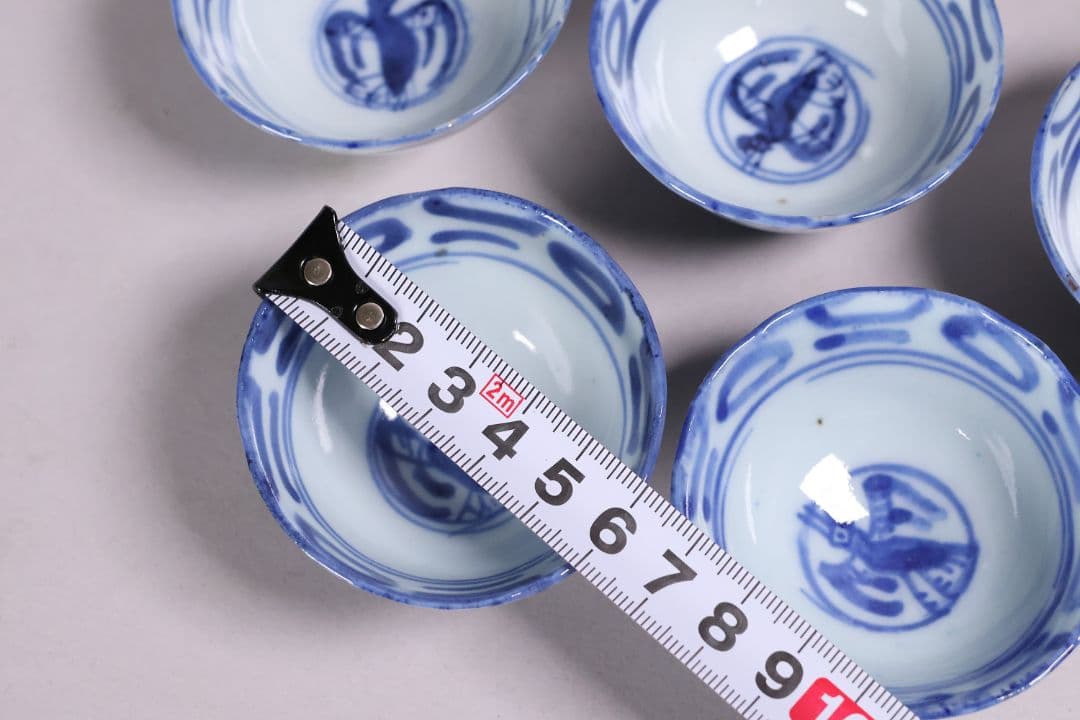 中国 染付 煎茶椀 五客 山水 鳥図 茶器 陶磁器 【MA581】