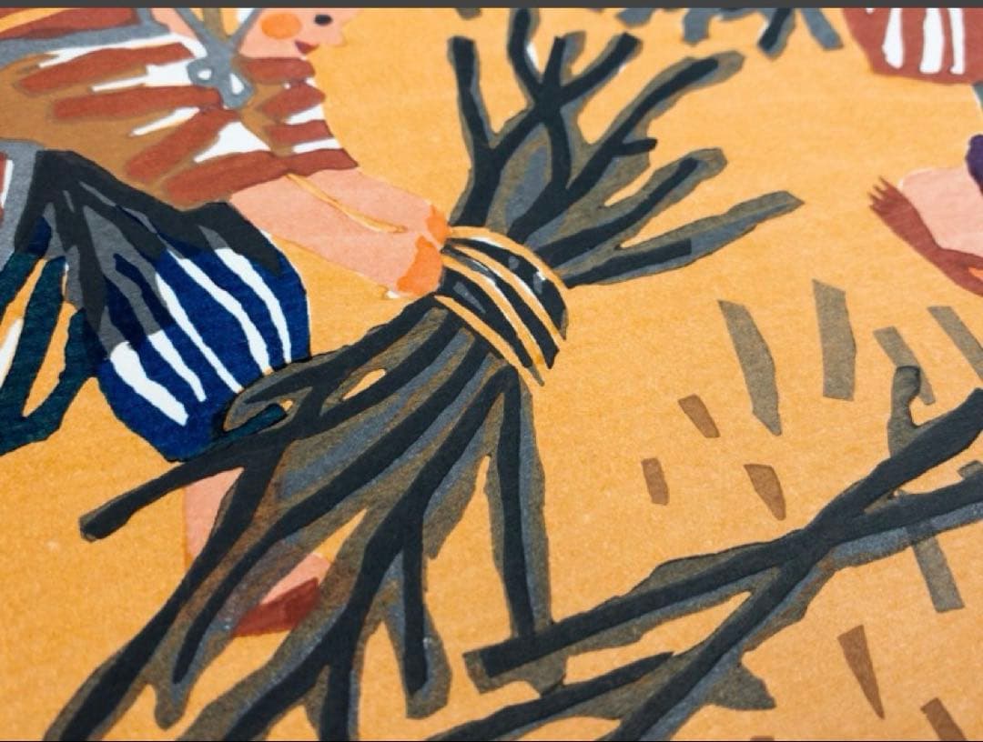 h*n様 斎藤清 真作木版画【会津の子ども（薪拾い）】シート本人直筆