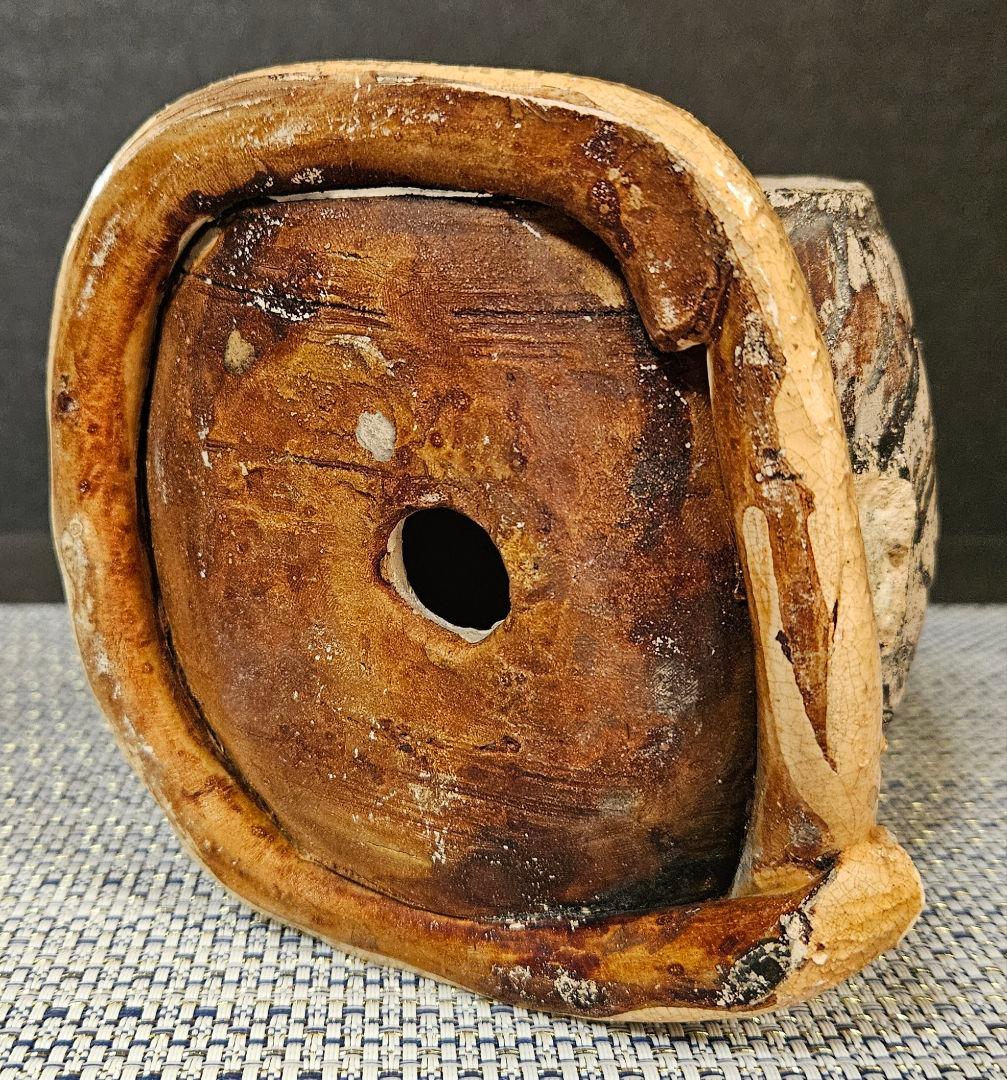 明治時代頃 陶製 打出の小槌に蛇 陽刻浮彫 三宝珠文様 置物 オブジェ