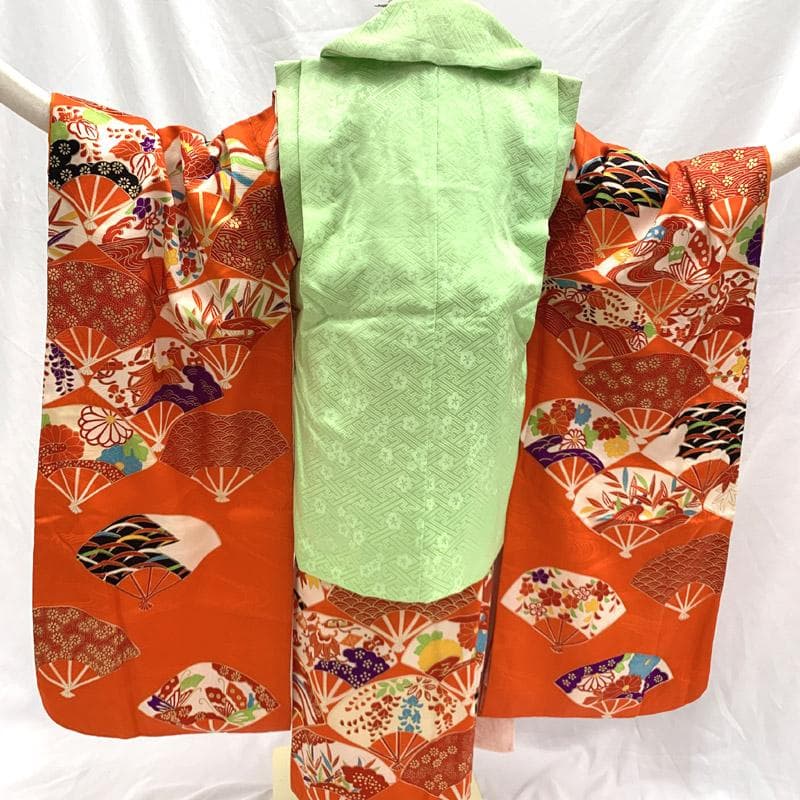 502ag32■七五三 節句 七歳 女児 着物&被布&長襦袢 扇■状態良好