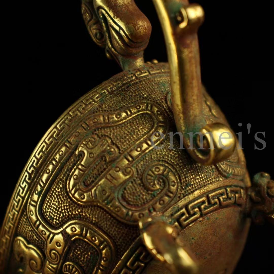 中国古美術・珍蔵純銅製・鎏金酒杯・高浮彫船型三足酒具・茶道具・酒器・風水置物