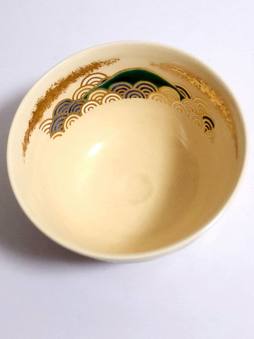 京焼 真葛 香斎 島の夜明 茶碗 金彩 桐共箱 /共布