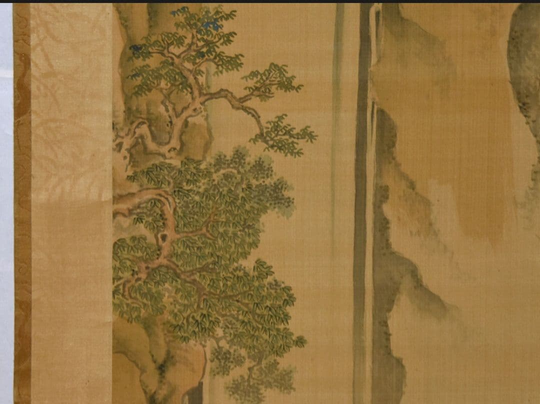 真作】佐竹永湖 観瀑図 絹本 肉筆 掛軸