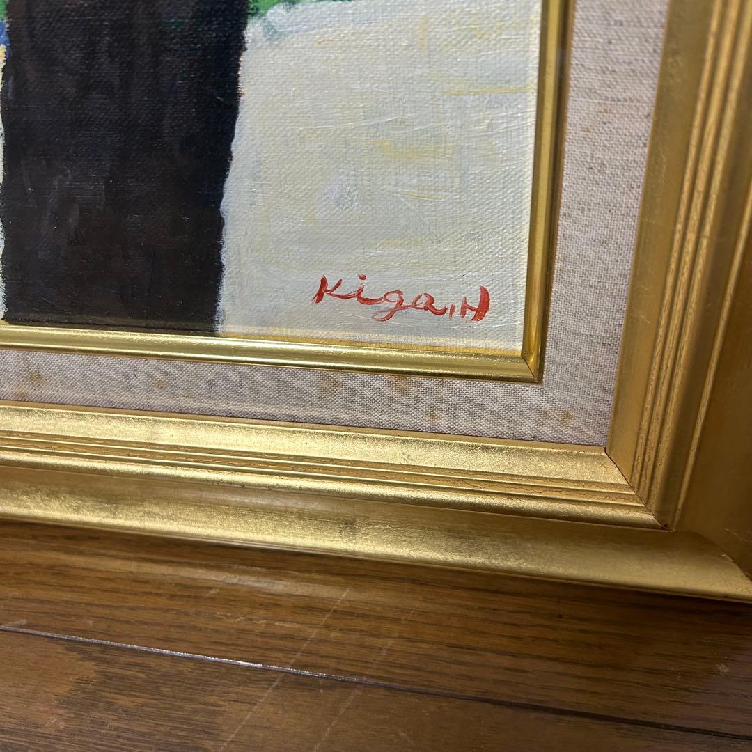 【真作】 比嘉英男 油彩画　8号　群青　沖縄の風景