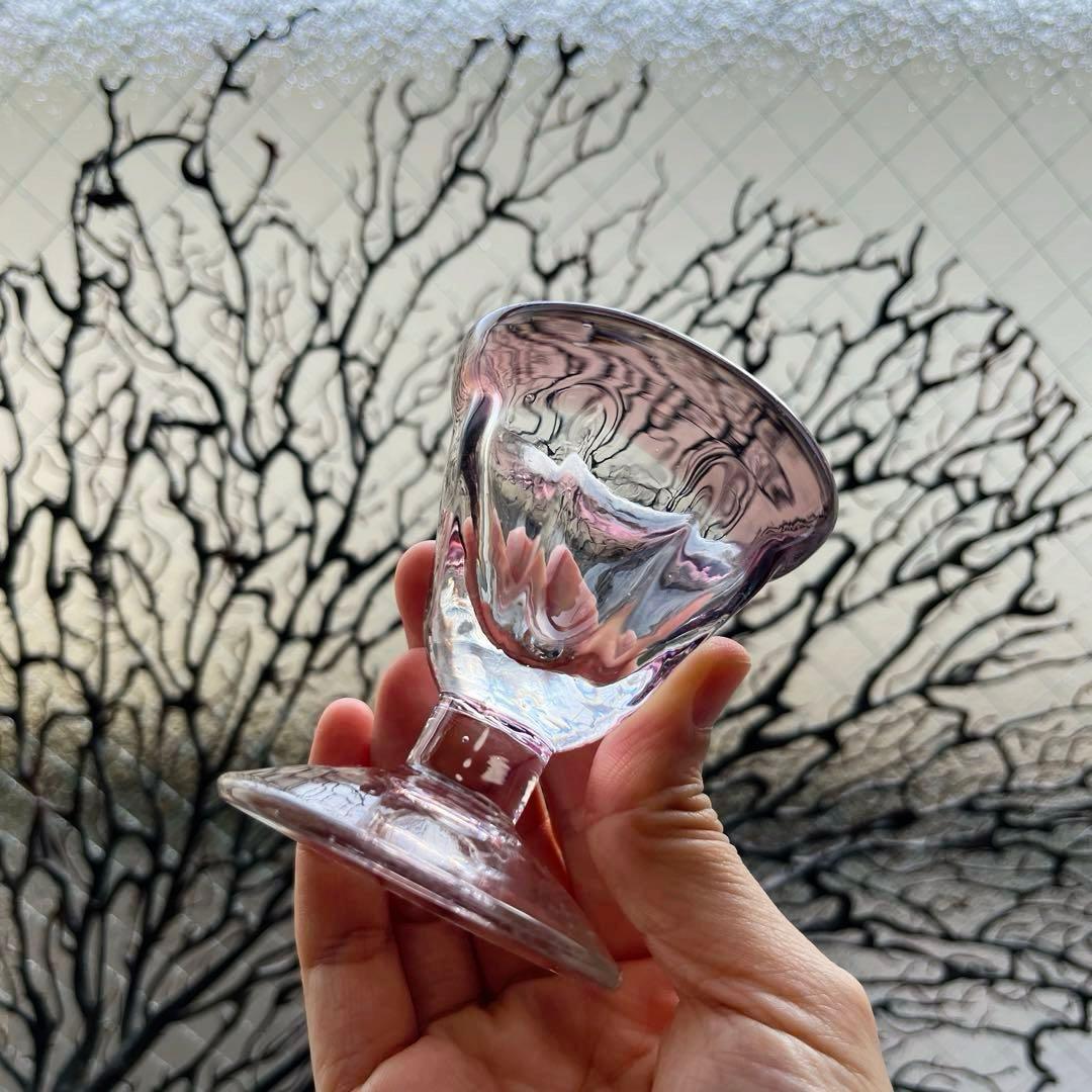 骨董 時代ガラス 吹きガラス 臙脂色リップ アイスクリームグラス 氷