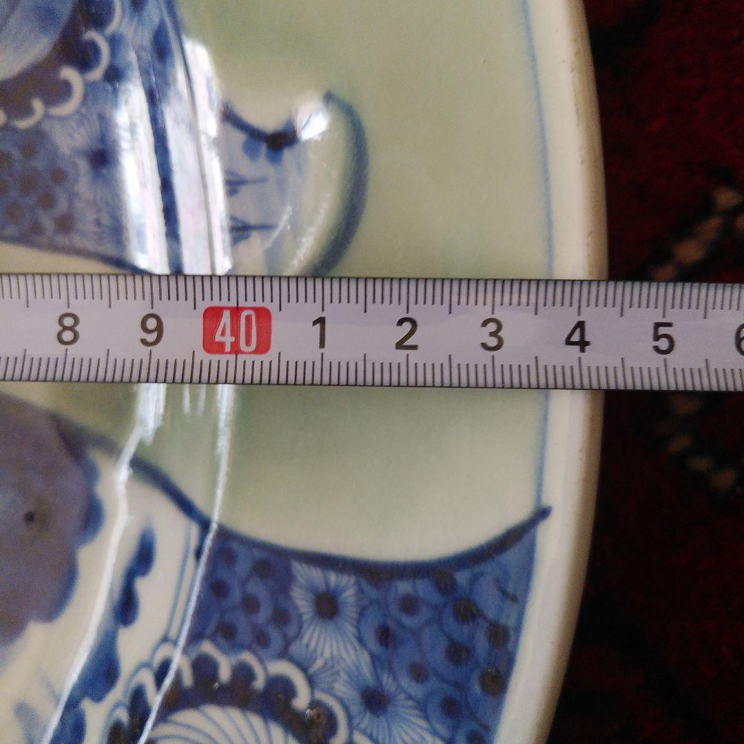 希少 珍品 古伊万里 有田官窯 青磁染付大皿 特大皿 口径約44cm 有田焼