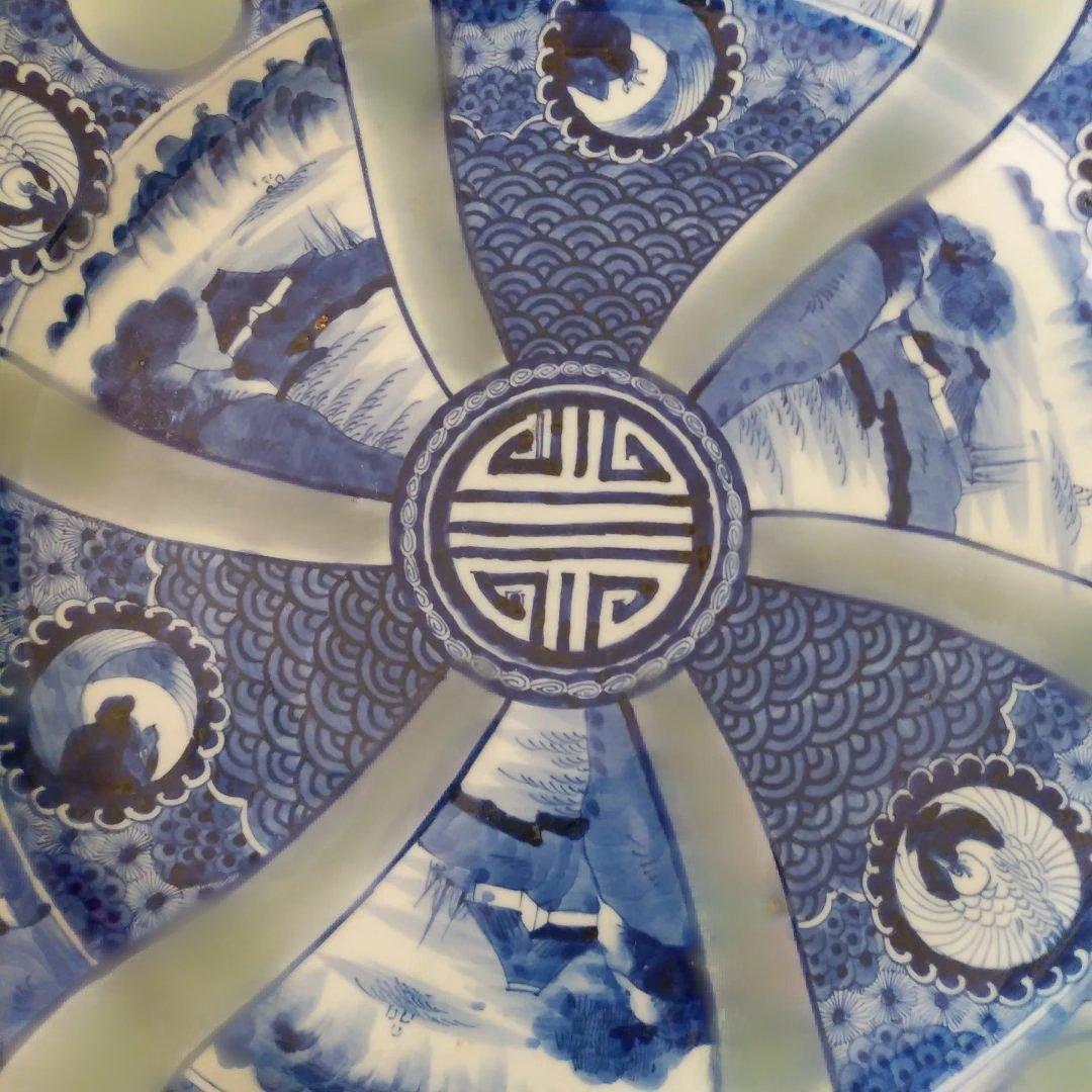希少 珍品 古伊万里 有田官窯 青磁染付大皿 特大皿 口径約44cm 有田焼