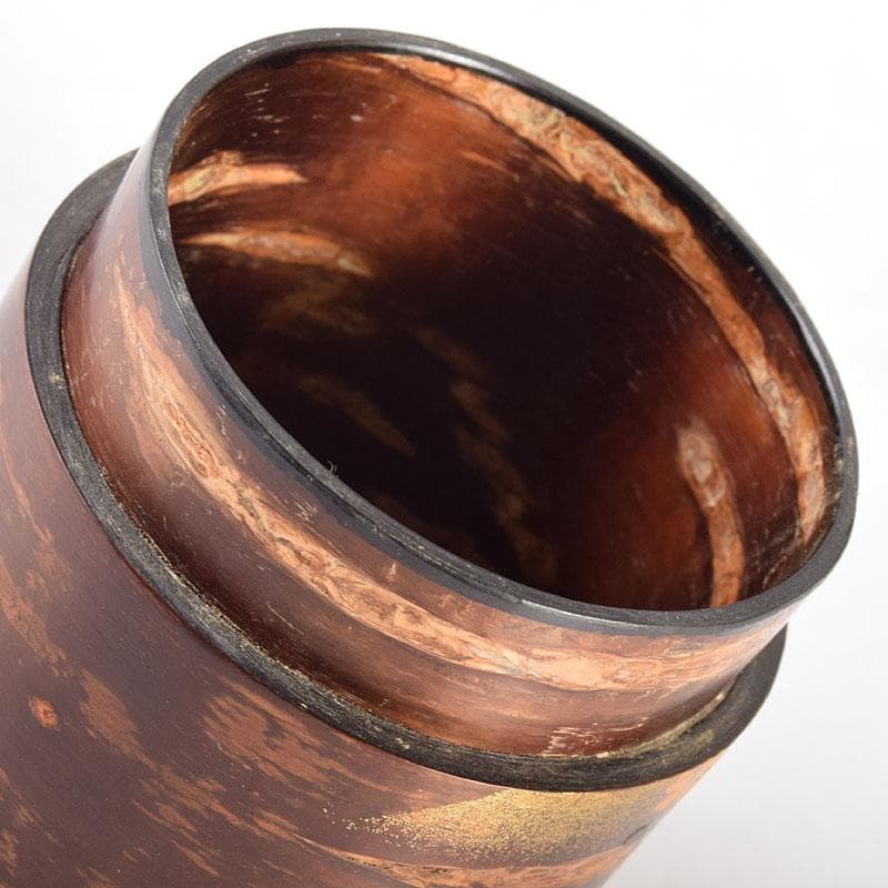 茶道具　越前塗師　中出松峰作　遠山桜蒔絵　桜皮中次　棗　共箱　V　R4973