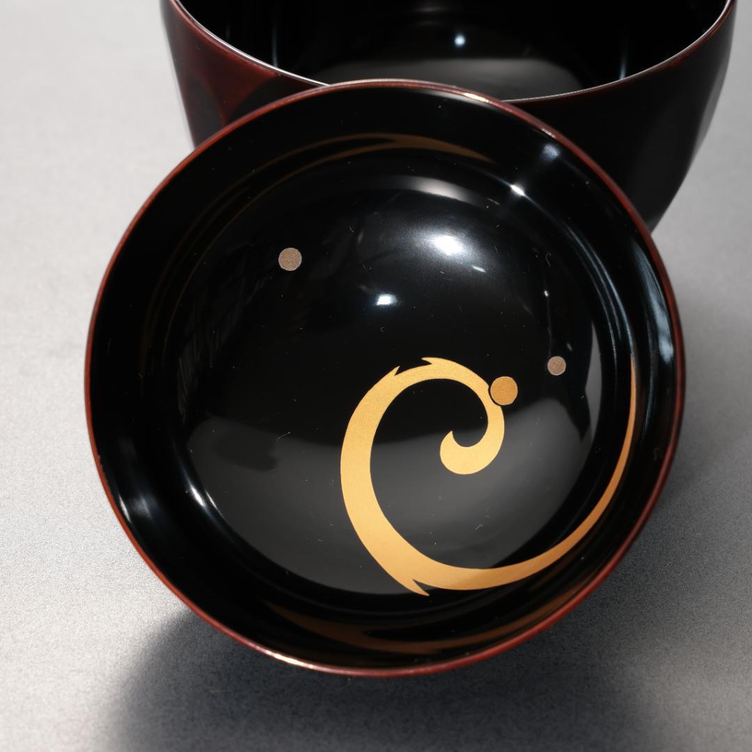 輪島塗　吸物椀５客　渦文　共箱　漆塗蓋つき椀　R1588