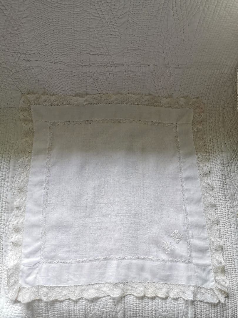 アンティークフランス 精緻な薊刺繍 公式 イニシャル花文字AB