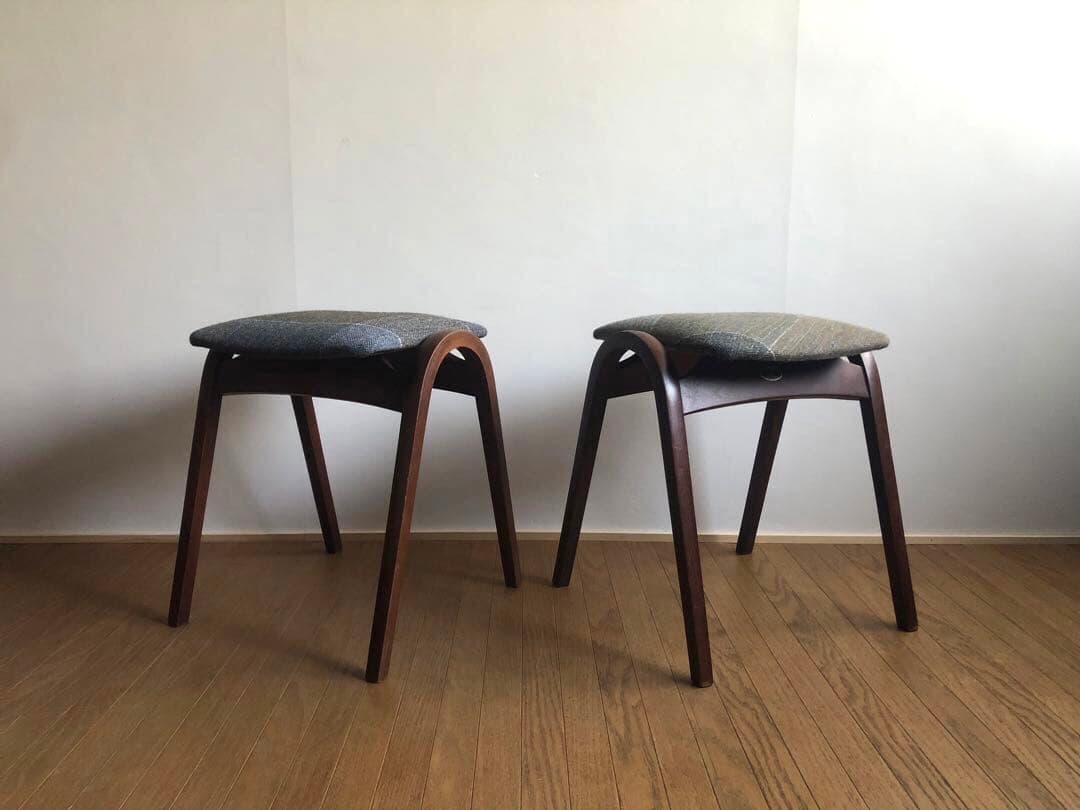 秋田木工 曲木 剣持スツール 2脚セット ヴィンテージ家具 古代色 民芸 レトロ