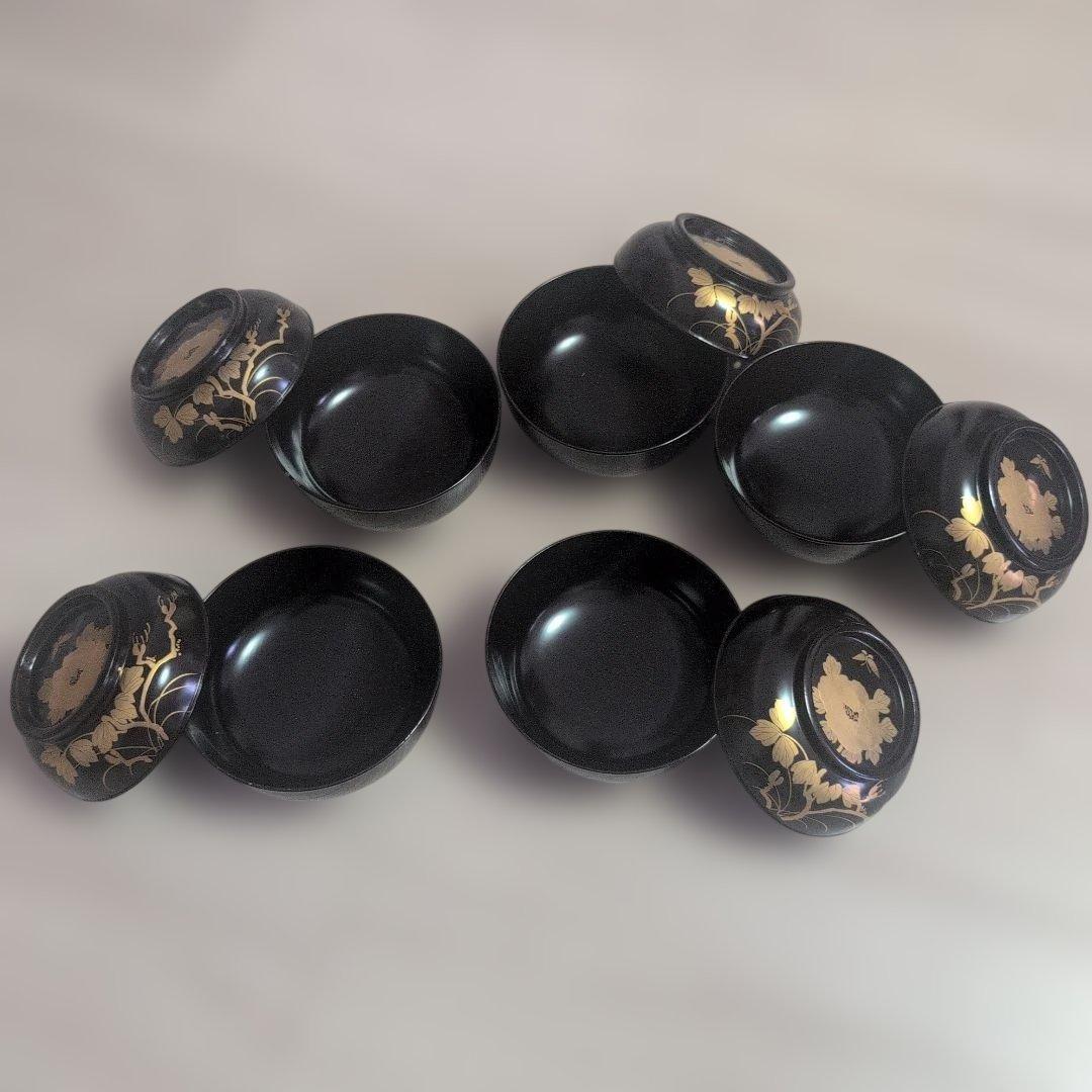 輪島塗 吸物椀 5客 蓋碗 漆芸 漆器 牡丹蝶金蒔絵5客セット - メルカリ