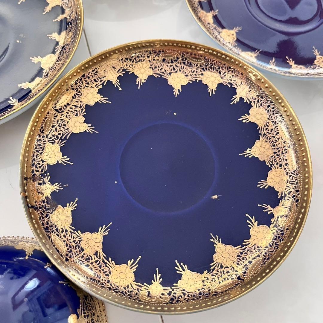 オールドノリタケ 金盛藍線帯華装飾紋 メイプルリーフ印 ペディスタル