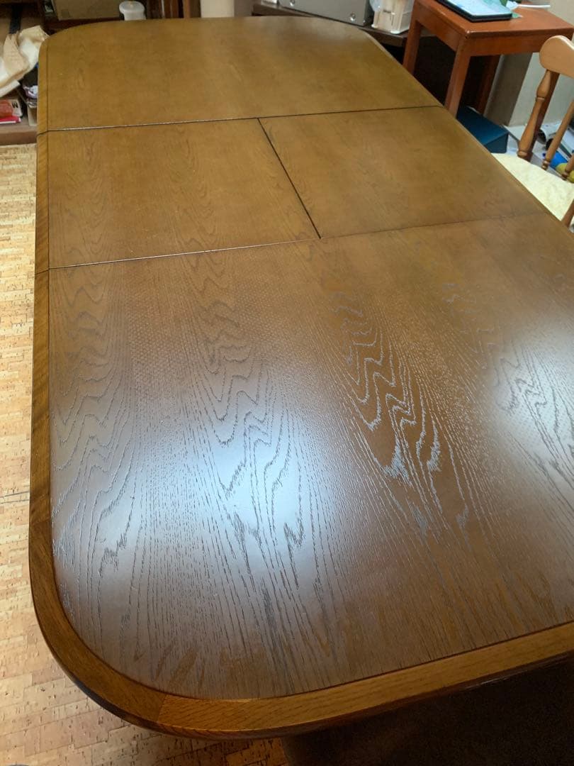 ダークブラウン 楕円形ダイニングテーブル　伸縮可能