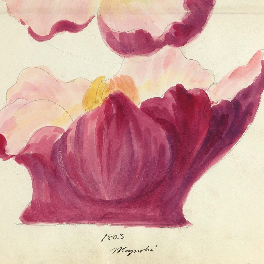 「モクレンの花柄のデザイン画」 【フレームサイズ 32×26cm】