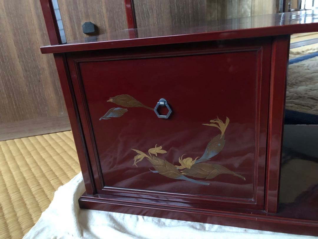 時代　蒔絵　飾り棚　茗荷　木箱入