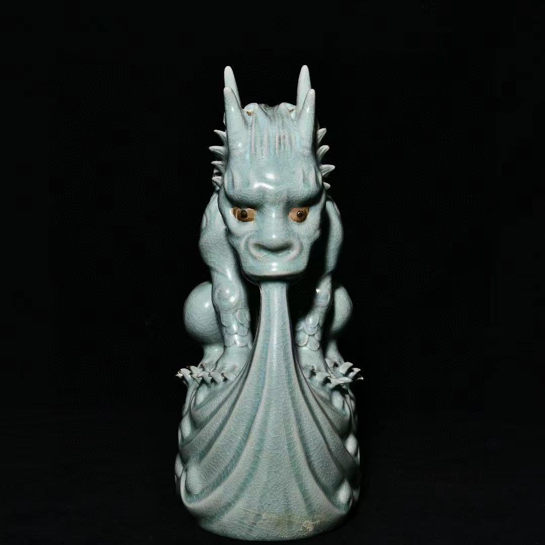 中国古美術・旧蔵の陶磁器、招福の瑞獣・19x30・案頭・置物・文房具・風水