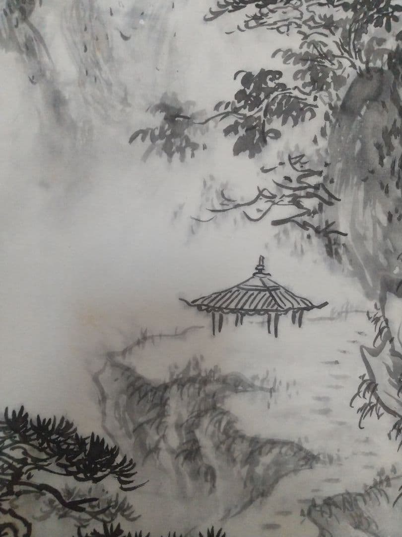 絹本掛け軸『松叡飛泉図』